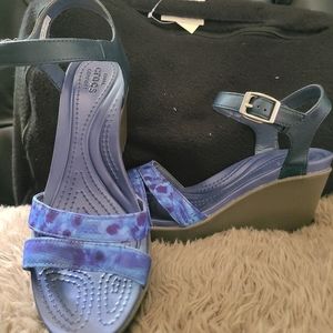 Blue Wedge Crocs Heels